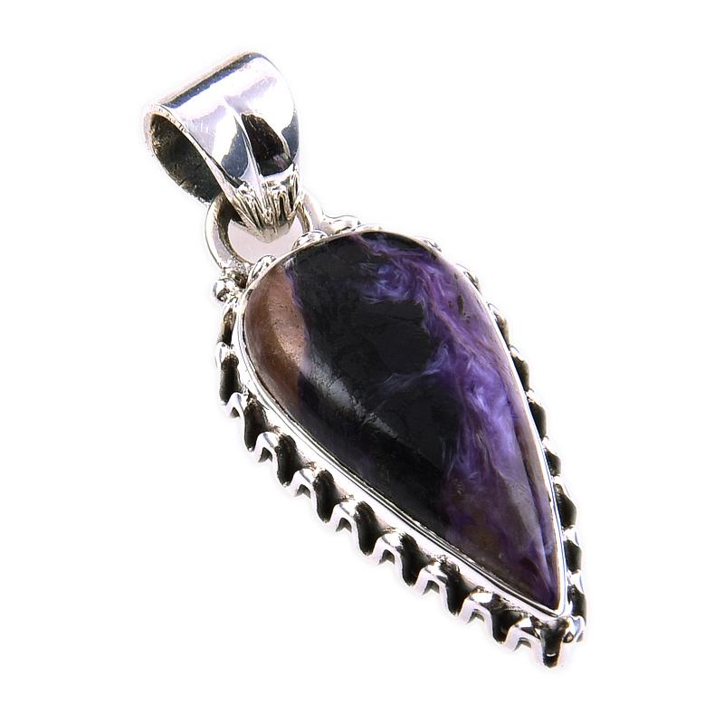 Natural Charoite 925 Solid Sterling Silver Gift Jewelry Pendant 1.25'' N4E19