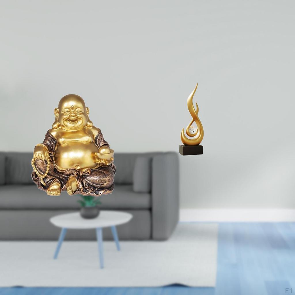 Maitreya Buddha Abstract Fire Sculpture Feng Shui Tabletop Ornament Laughing Resin Flame
