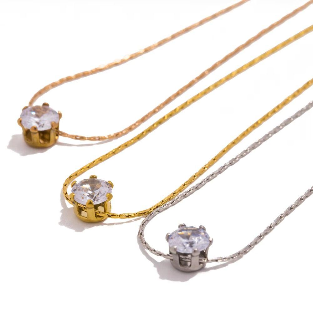 Simple Pendant Necklace Titanium Steel Chain Necklace Fashion Zirconia Necklace for Woman