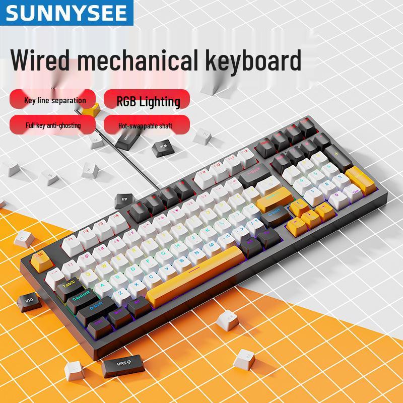 K98 Wired Mechanical Keyboard with Blue/Red/Brown Switches - Detachable Cable for PC, Laptop, Office, Gaming