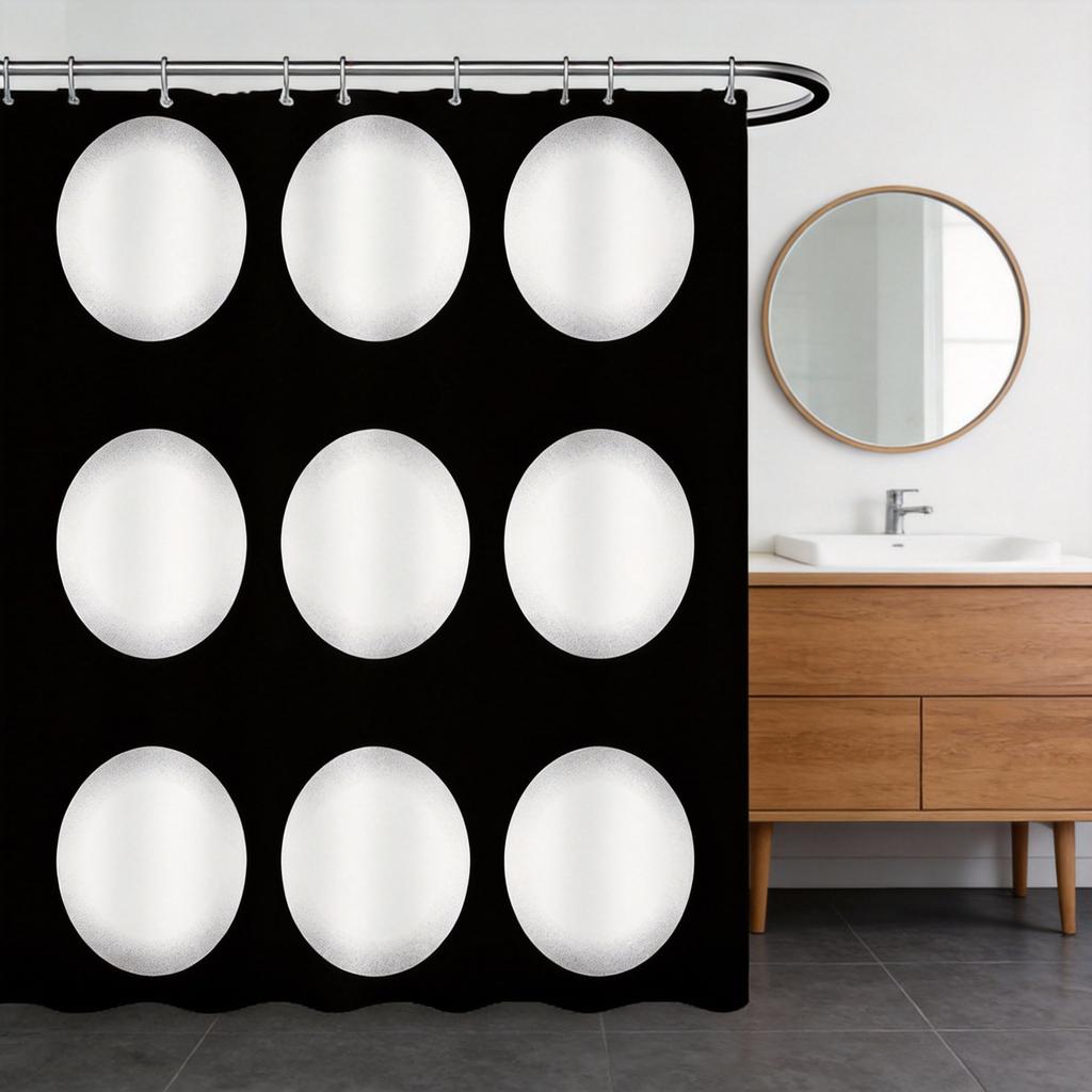 Modern Black And White Dot Shower Curtain Geometric Circle Design 2D Digital Print Polyester Bath Curtain With Hooks