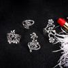 4pcs/set Antique Silver Color Vintage Bohemia Ring Set Rose Flower Rings for Women Charm Bohemia Floral Knuckle Ring