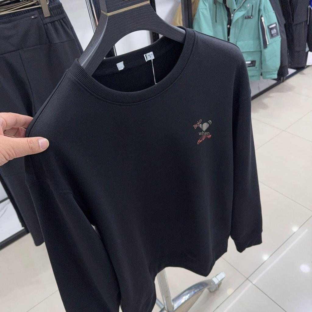 H Brand Men's Black Round Neck Pullover Hoodie – Casual, Long Sleeve, Versatile Base Layer (Model 3Y097)