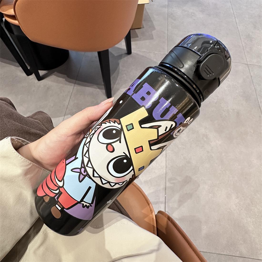 

Cute Water Cup Bounce Cover Portable Car Cup Slender Water Cup 700ML