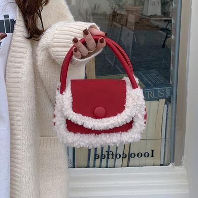 Borsa in Pelliccia Autunno Inverno per Donna Nuova Moda Coreana Retro Portatile Piccola Quadrata Versatile Ins a Spalla Singola a Tracolla