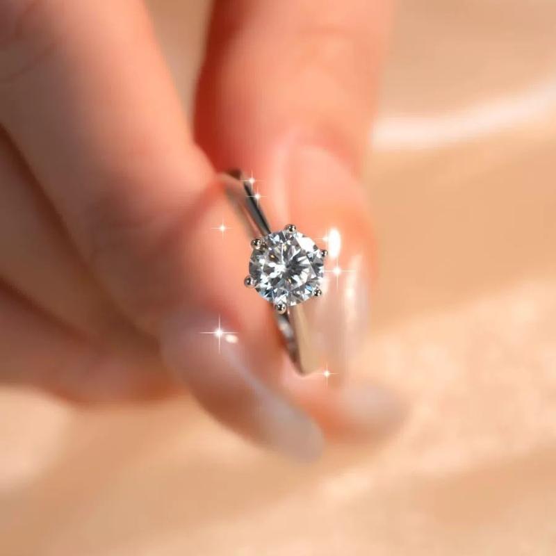 Six-Claw Round Cut Diamond Ring, Minimalist Promise Ring For Women'S Daily Wear