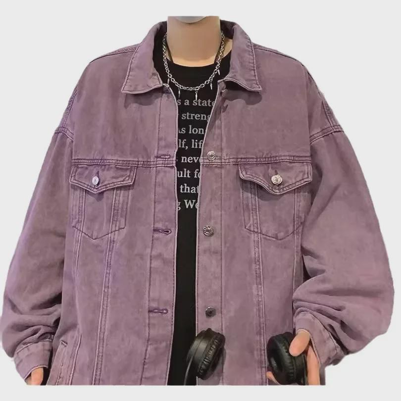 Uniseksowa fioletowa kurtka dżinsowa w stylu retro - Wysokiej klasy jesienny trend dla mężczyzn i kobiet