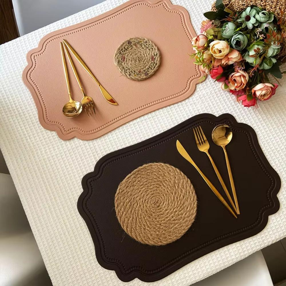 4 Piece PU Leather Table Mat Retro Place Mat Elegant Irregular Tableware Pad  Party Table Decor