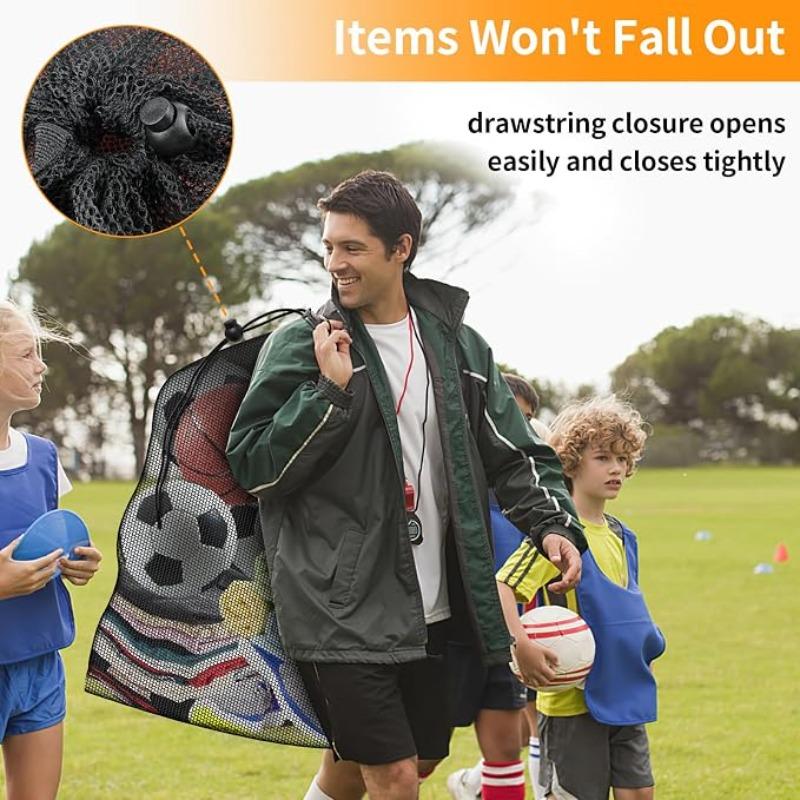 Extra Large Mesh Sports Storage Bag Drawstring Sack Adjustable Shoulder Strap for Soccer Basketball Volleyball Swimming Gear