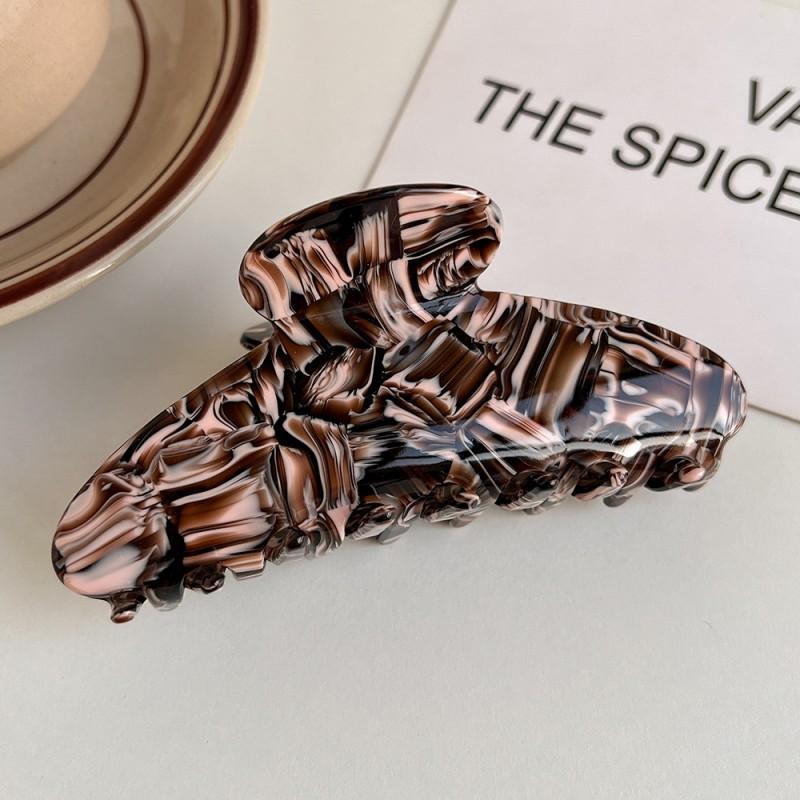 Acetate Hair Claw Clip Women Oversized Lightweight Elegant Updo Accessory In Floral Textured Colors Shattered Flower Coffee