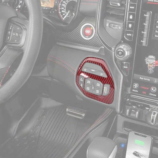 For Dodge Ram 1500 -2026 Red Carbon Fiber 4WD Switch Adjust Panel Cover Trim