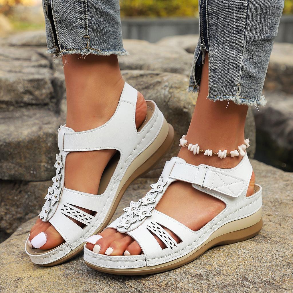 Fashion Summer Women’s Sandals 2025 New Flower Wedge Platform Orthopedic Shoes Woman Retro Casual Comfort Peeping Toes