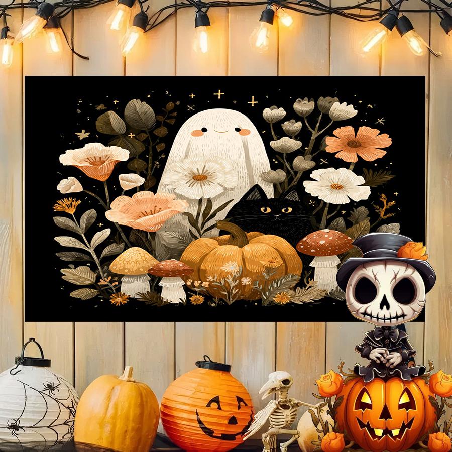 Spooky Floral Ghost Tapestry Background Cloth Hanging Cloth Bedroom Bedside Decorative Wall Cloth Rental Dormitory Tapestry