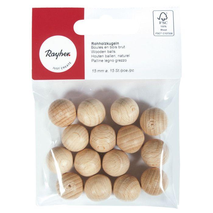 Boul.Raw wood,FSC100%,undrilled,15mm,sct.-LS 15pces