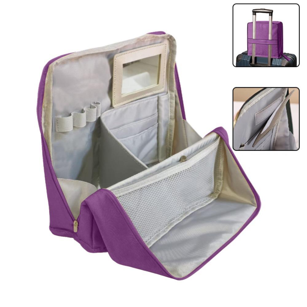 Large Capacity Vertical Makeup Bag Standable Multi-Compartment Skincare Storage Bag with Mirror Partitioned Cosmetic Organizer