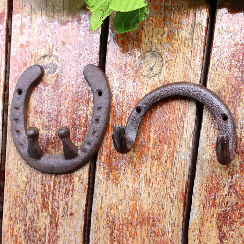 Vintage Horseshoe Wall Hook - European & American Wrought Iron Double Hook for Home Decor