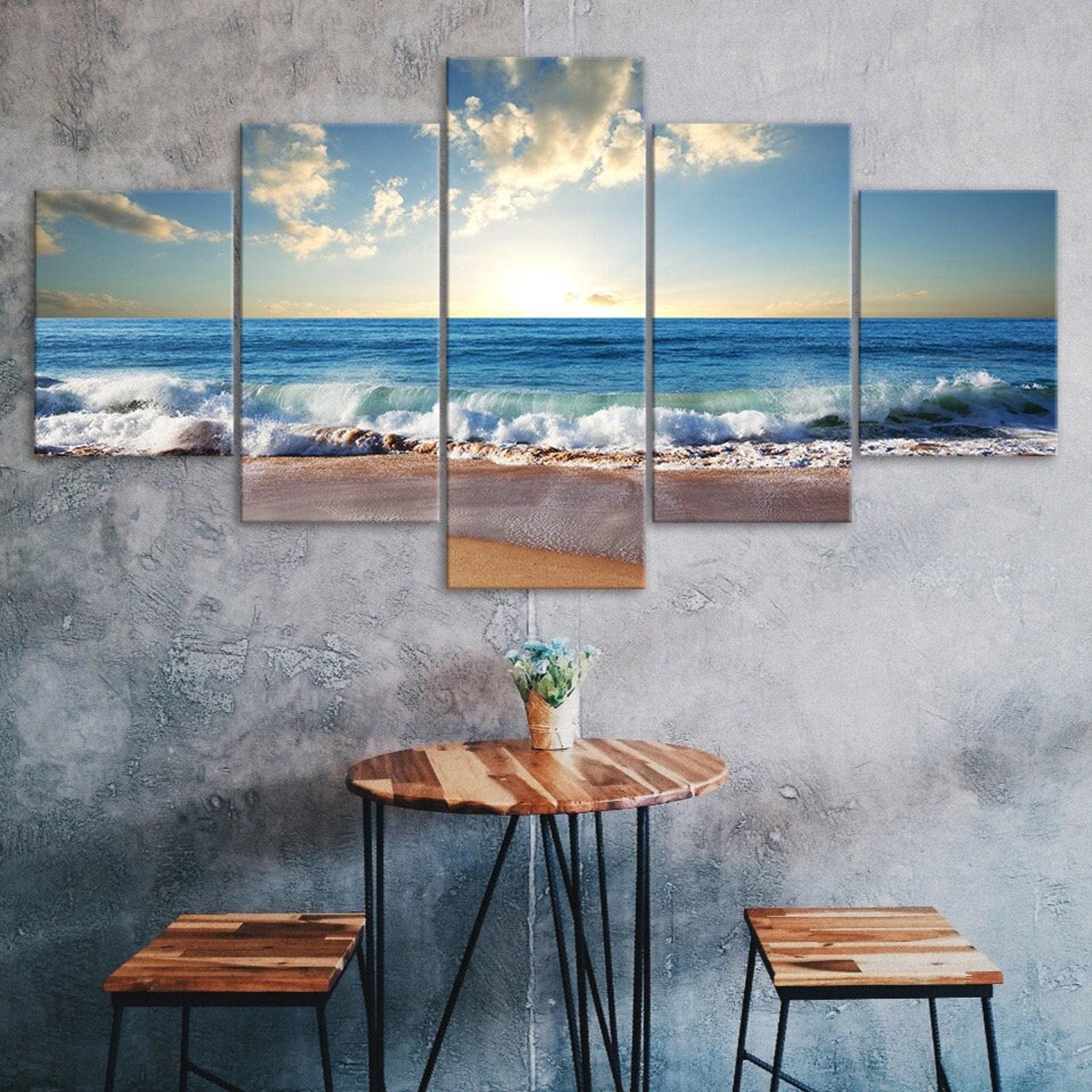 

Ocean Beach Sea View Horizon Over Water Canvas 5 Piece Five Panel Wall Print Modern Art Poster Picture Home Decor Gift For Him For Her 20X35 20X45 20X55CM
