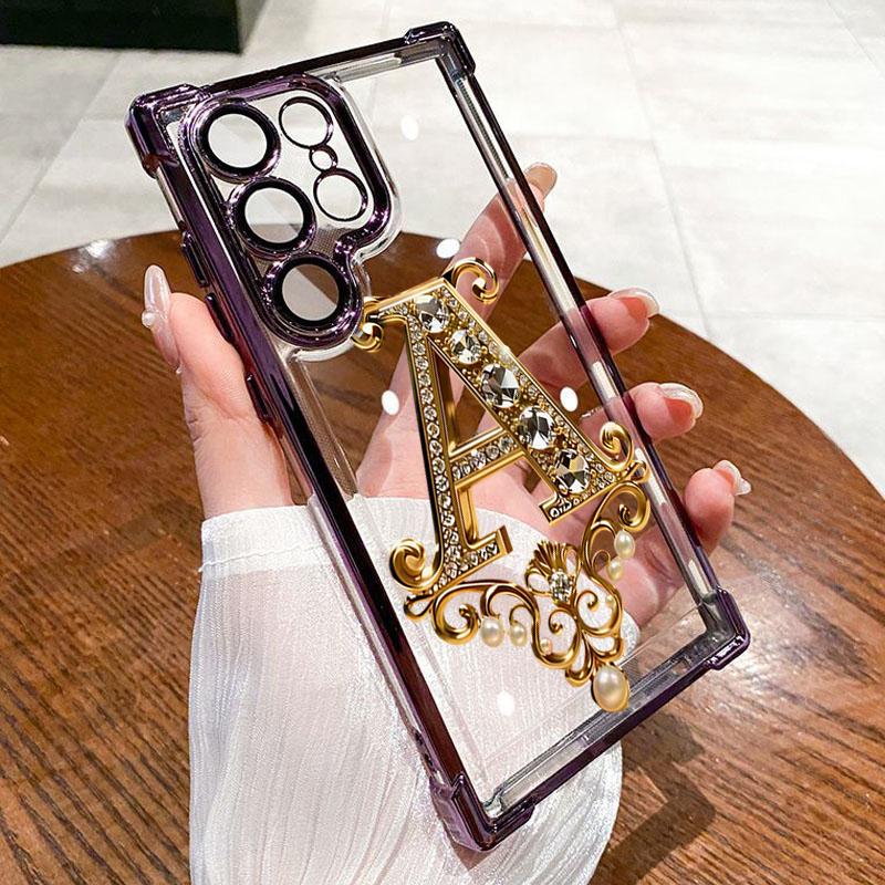 

Diamond Golden A-Pattern Clear TPU Phone Case For Samsung Galaxy S26 S25 S24 S23 S22 Ultra Plus S21 FE Electroplate Back Cover Galaxy S21 FE 5G