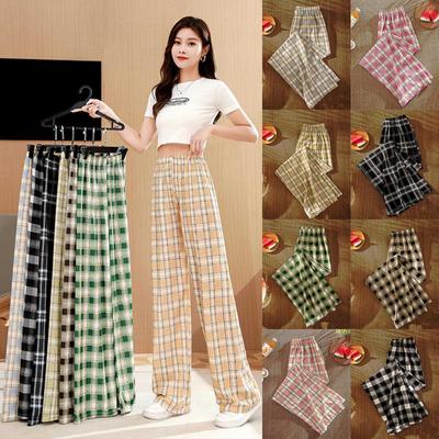 Pantaloni da donna per tutti i giorni, Pantaloni comodi stampati a gamba alta, Pantaloni a quadri elasticizzati larghi e comodi, Pantaloni a quadri casual da donna