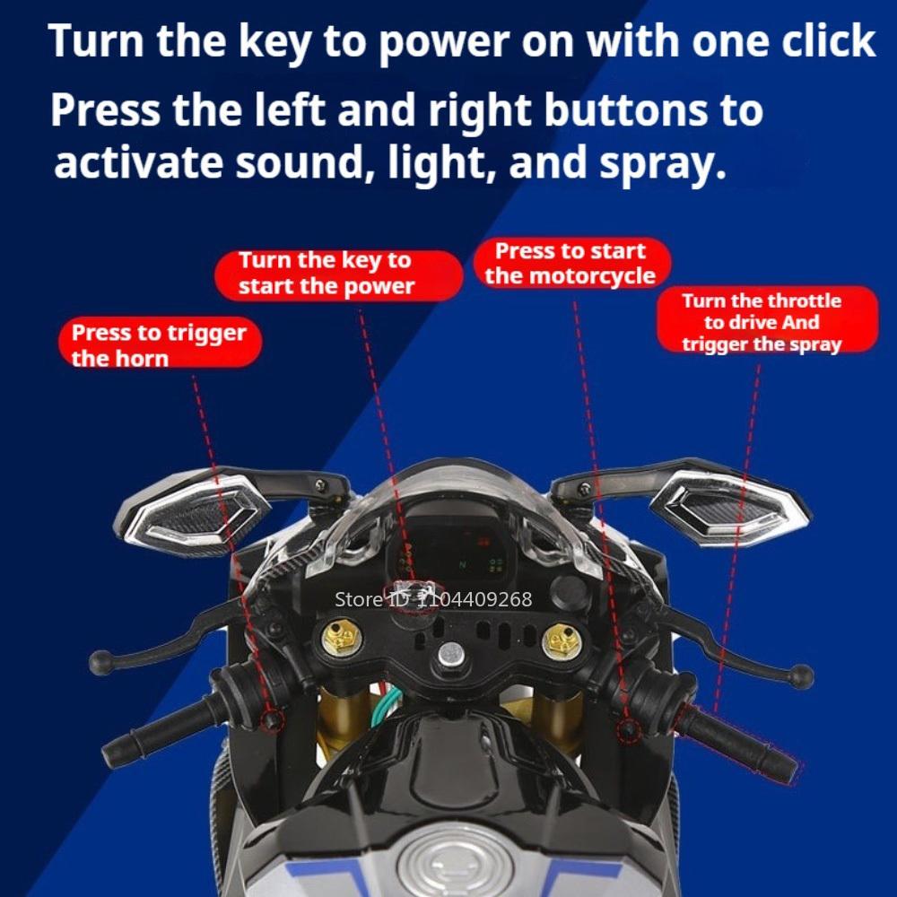 1:6 R1M Motorcycle Model Toy Alloy Body Ignitable Sprayable Motorbike Linkage Steering Sound Light Models Toys Christmas Present