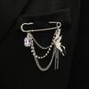 Minimalist Cross Jewelry Paperclip Chain Brooch—Unisex Punk Hip Hop Heart Pin with Tassel for Suits