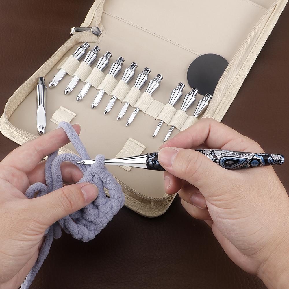 1set perfect gift high-end hand knitting tool set, aluminum detachable crochet hook with 11 replaceable crochet heads with bag