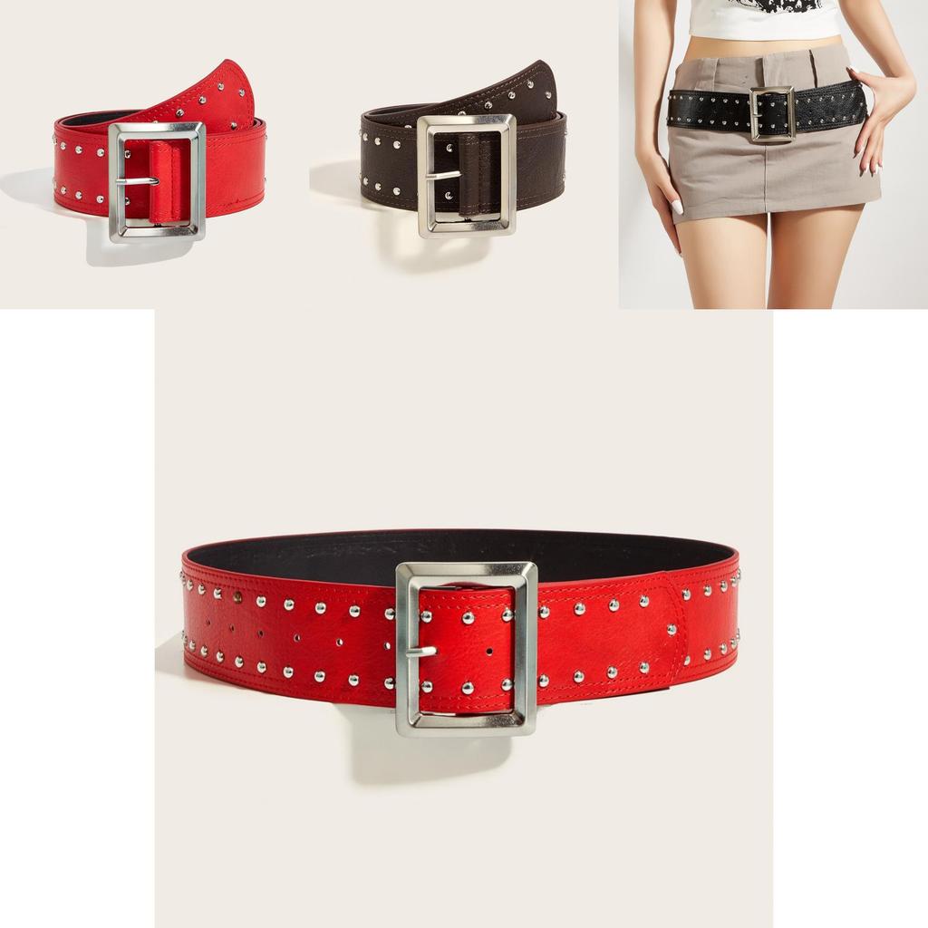 Punk Style Leather Belt With Metal Studs And Snap Button Closure For Casual Streetwear