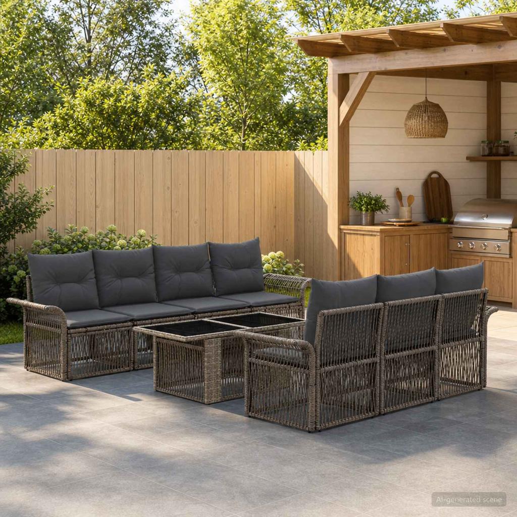 Garden Sofa Set 9 Pieces Grey and Dark Grey Poly Rattan