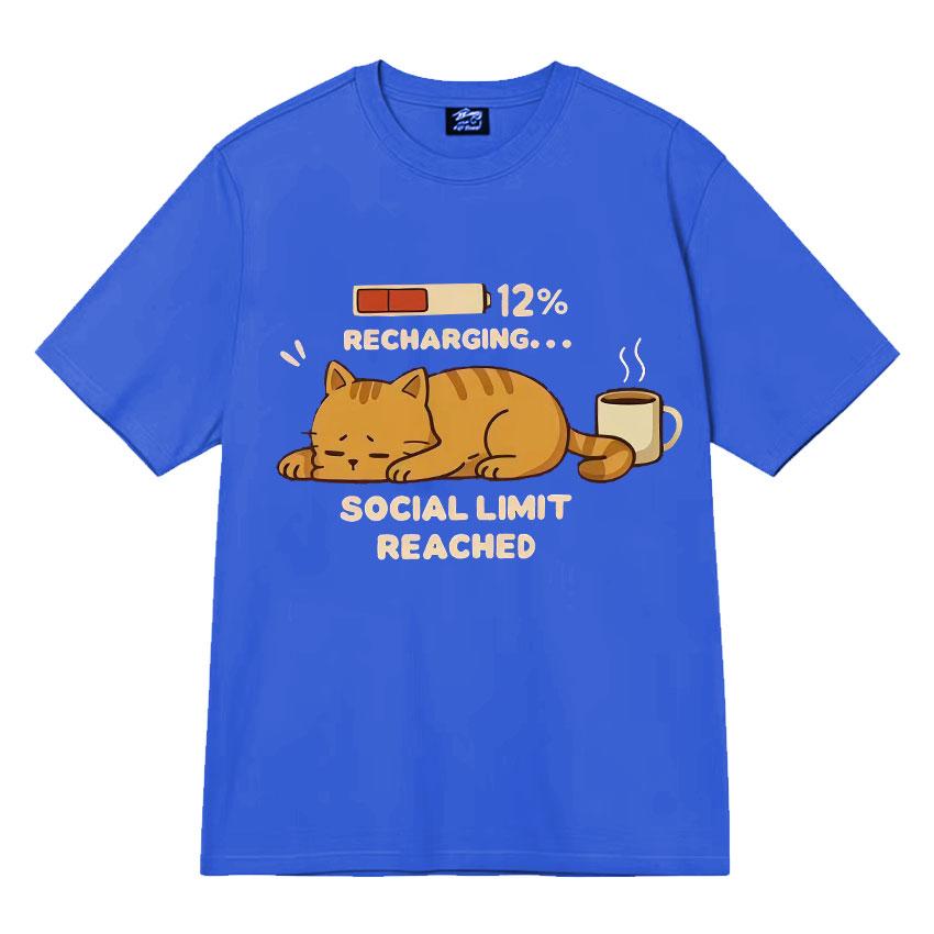 Recharging Social Limit Reached Funny Cat Meme T Shrits Fashion Graphics Mens Women T Shirt High Quality Short Sleeve Streetwear