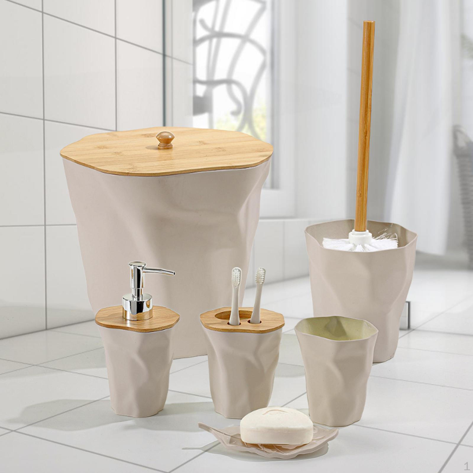 

Набор из 6 предметов для ванной комнаты с мусорным ведром и подставкой для зубных щеток серый