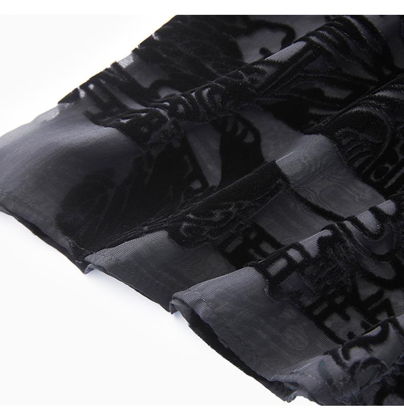 Women's Summer V-Neck Silk Velvet Top with Chinese-Style Landscape