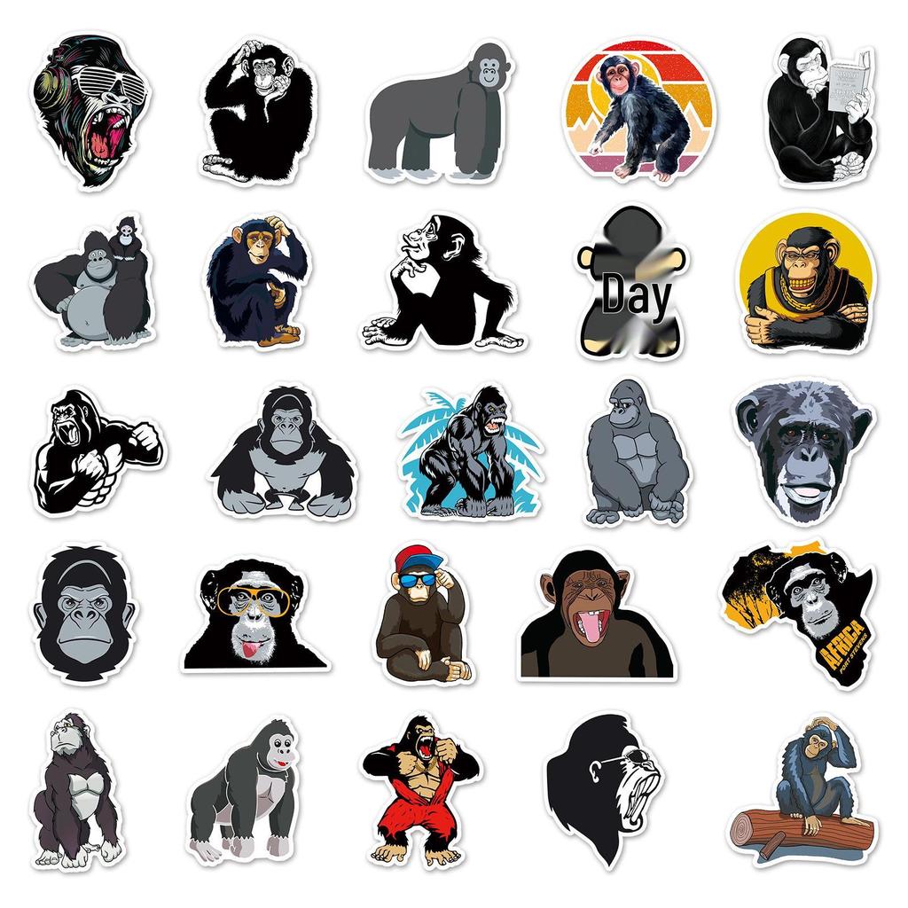 50 Gorilla Graffiti Stickers - Waterproof Cartoon Animal Designs for DIY Skateboards, Phone Cases, and Luggage.