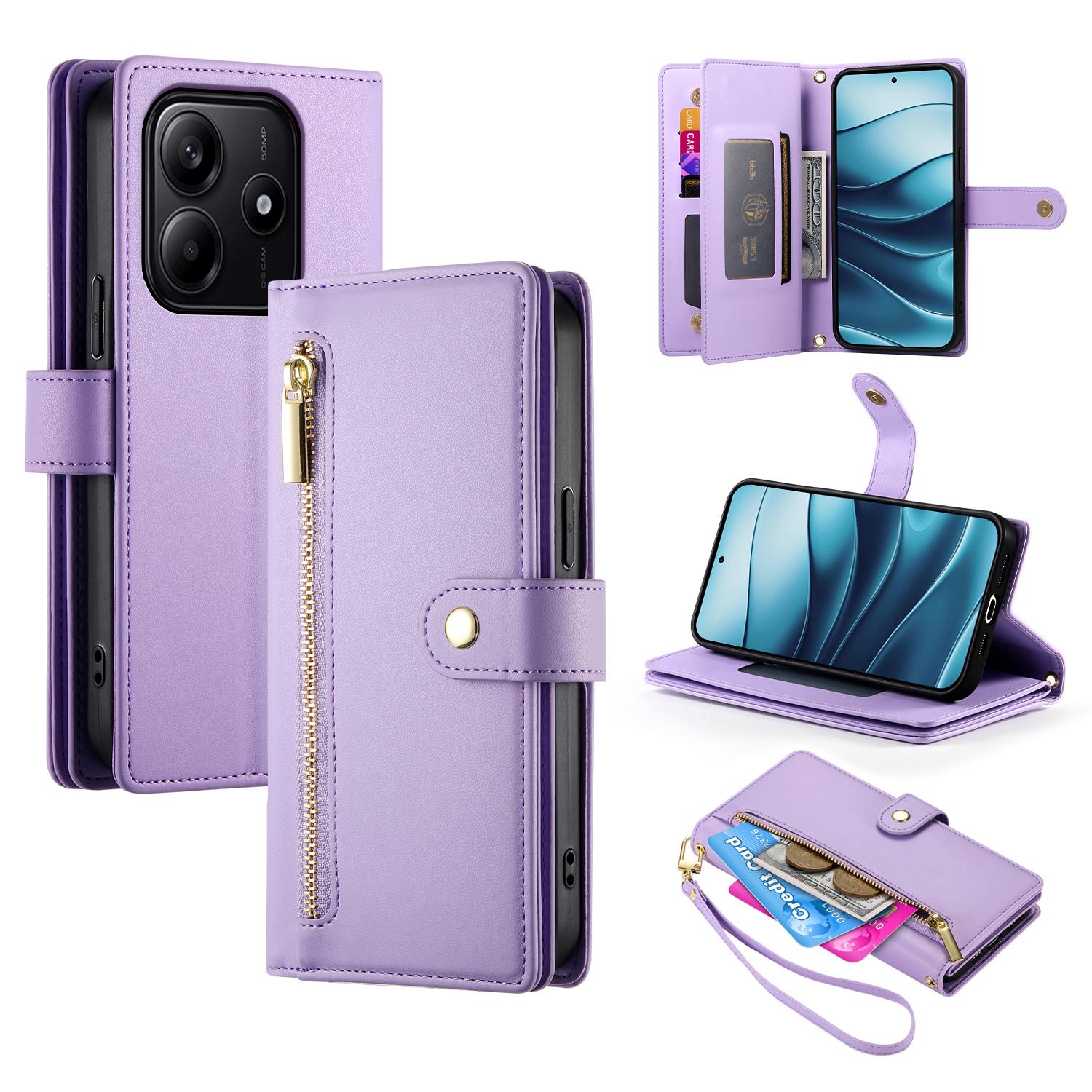 

DF-011 For Xiaomi Redmi Note 14 5G Case Zipper Pocket Wallet Leather Phone Cover with Straps C