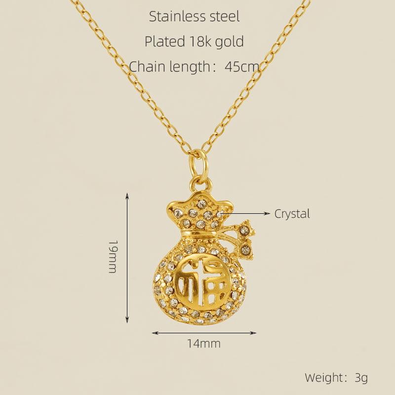 

Новая Мода Китайский Мешочек Удачи Ожерелье Личность Универсальный Полый Дизайн Год Рождения Титановая Сталь Ключичная Цепочка Женская золотой