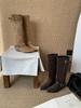 Vintage western suede women's niche fashion pleated belt buckle looks thin but knee thick heel boots