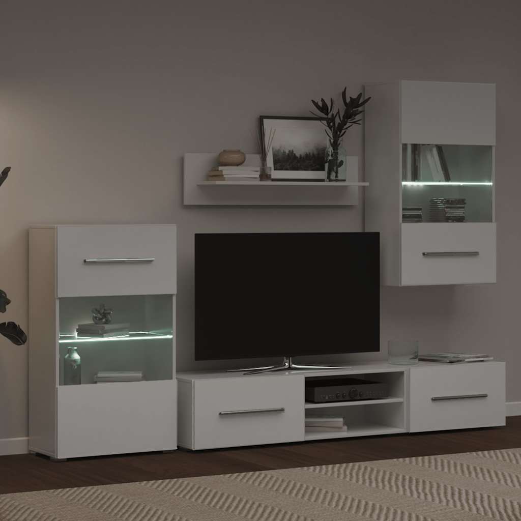 Vidaxl 5-Cz. Zestaw Mebli Do Salonu, Oświetlenie Led, Biały