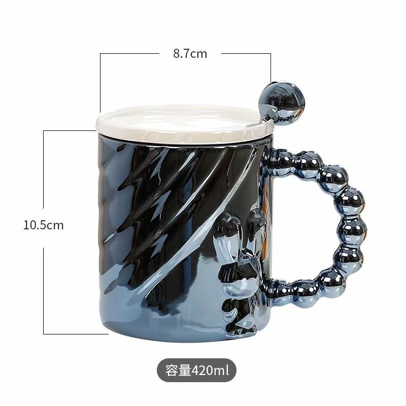 Light Luxury Mug, High-Value Cup, Gift Electroplated Ceramic Water Cup, Household With Lid Spoon, Office Coffee Cup