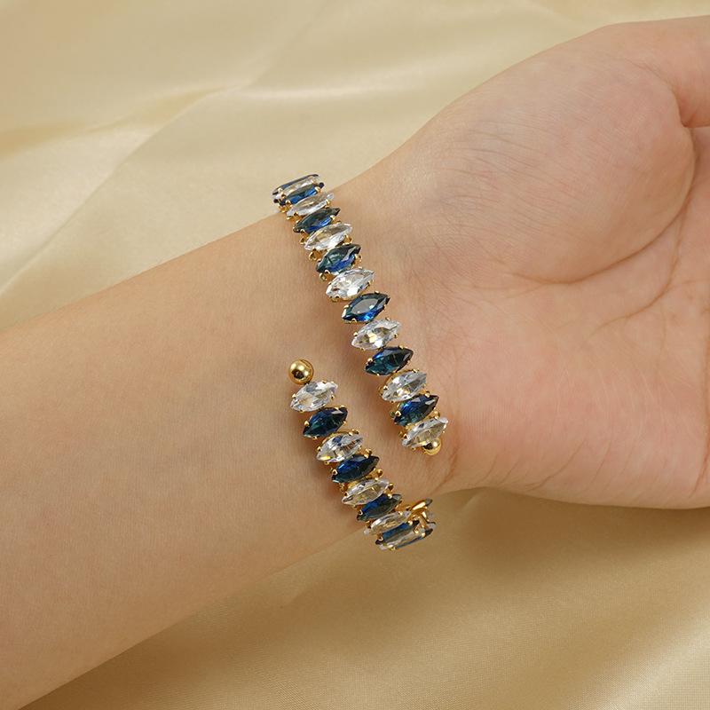 European and American 18K Gold Plated Zircon Stainless Steel Adjustable Geometric Bracelet for Women