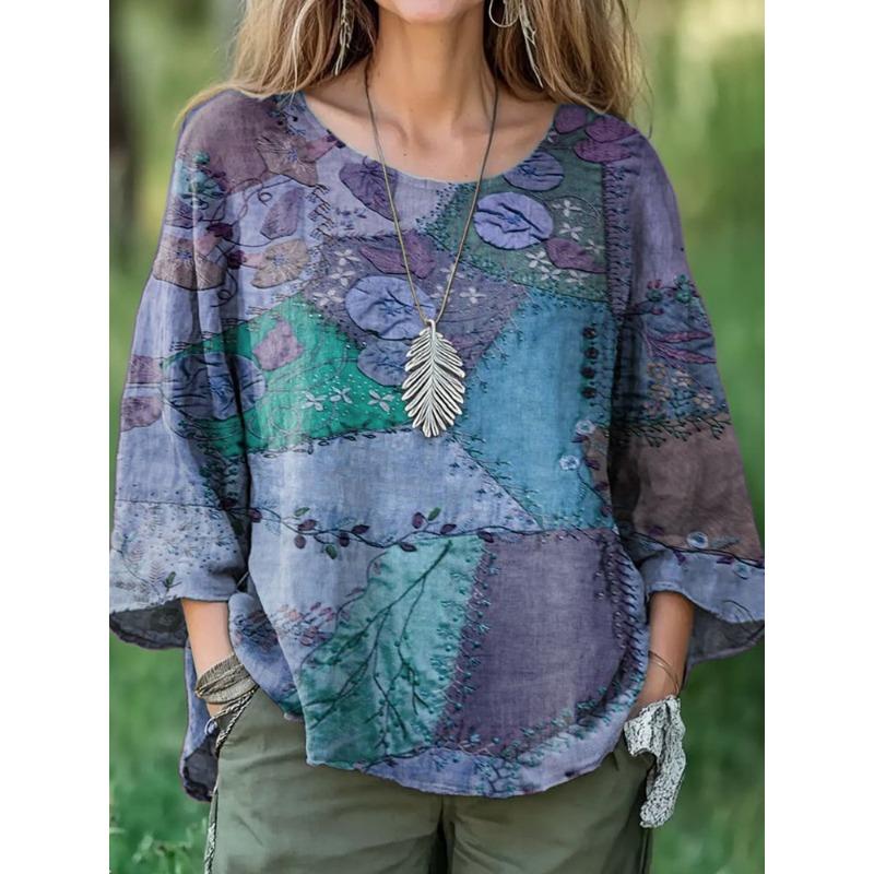 IHUASU Women's Fashion Casual 3/4 Sleeves O-Neck Blouses & Shirts