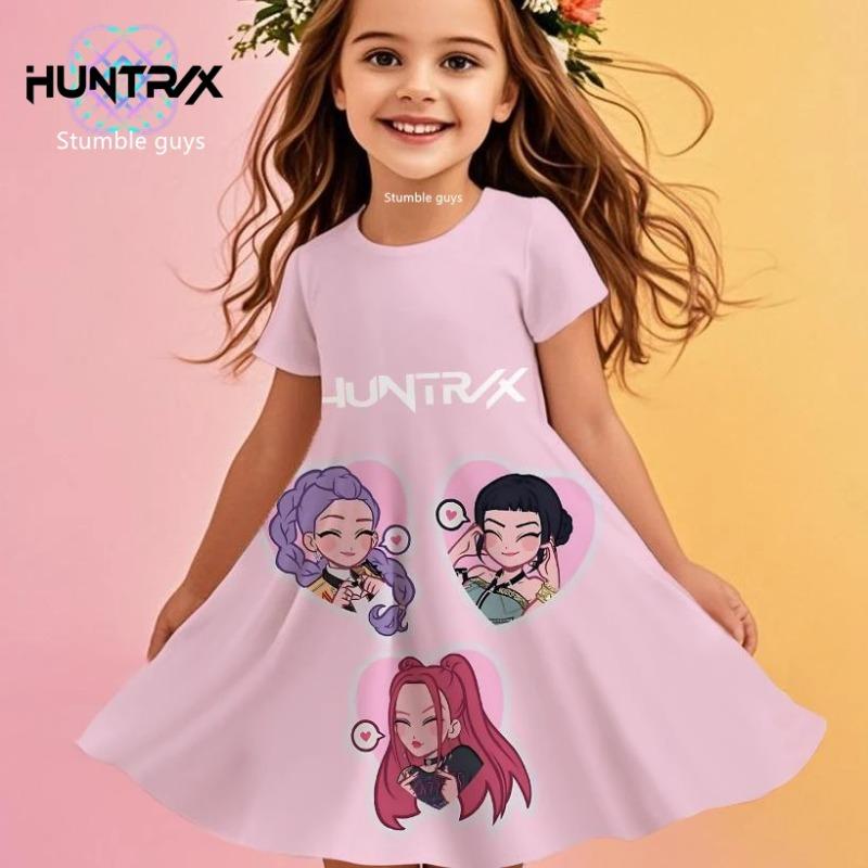 Kpop Demon Hunters Girls Toddler Dress Summer Kids Cartoon Anime Princess Beach Outfit Casual Nightgown