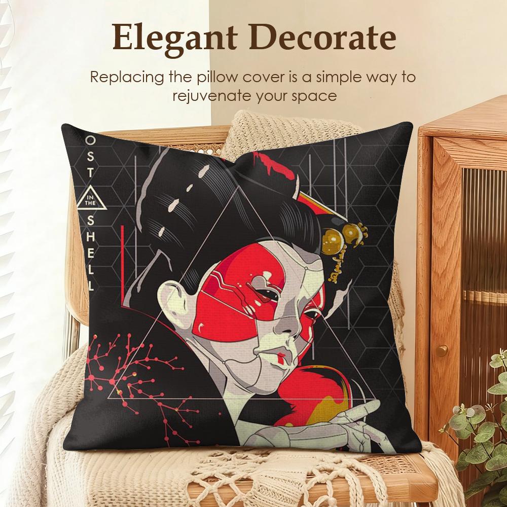 

GGhost In The SShell Cushion Cover Natural Linen Organic Fabric DoubleSided Printing Sofa Home Decor Gift Pillow Case 30x30cm