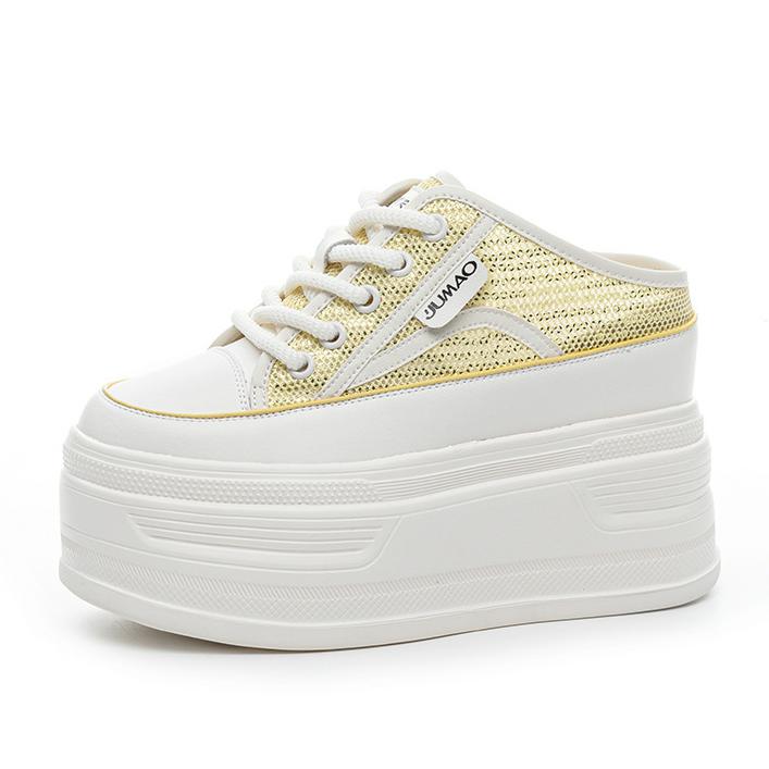 12CM Women's Thick Bottom Sneakers Summer New Style Breathable Slippers Leather Sport Casual Slip-On Shoes Comfortable All-Match