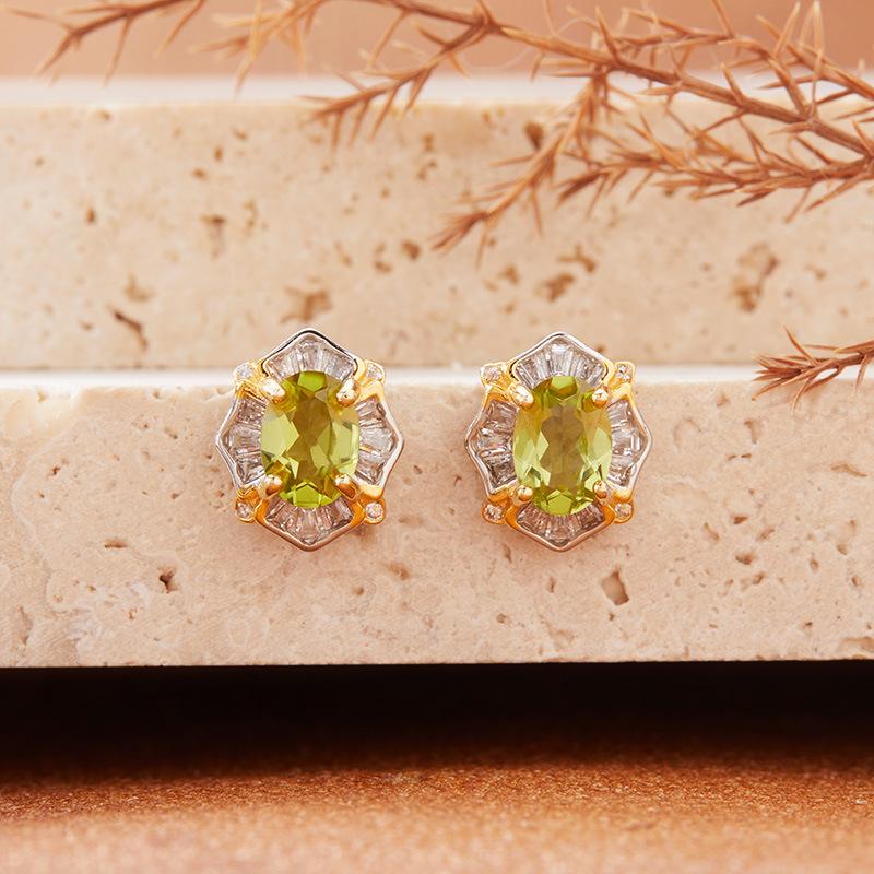S925 Sterling Silver Color Treasure Stud Earrings Women'S Natural Topaz Garnet Amethyst Citrine Ear Jewelry