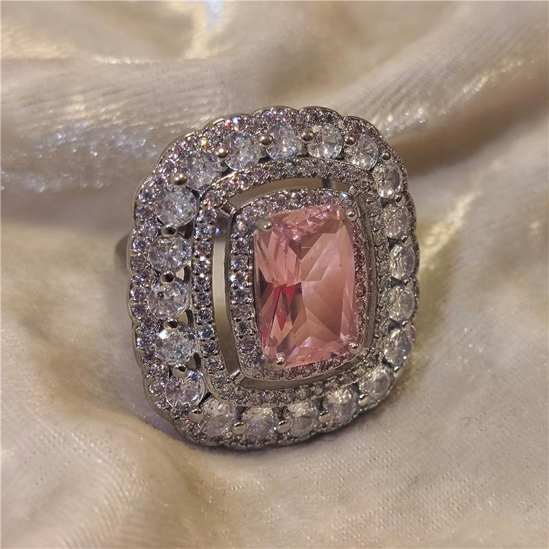 Roze Diamant Open Ontwerp Ring: High-End Luxe, Veelzijdig, Populair bij Vrouwen