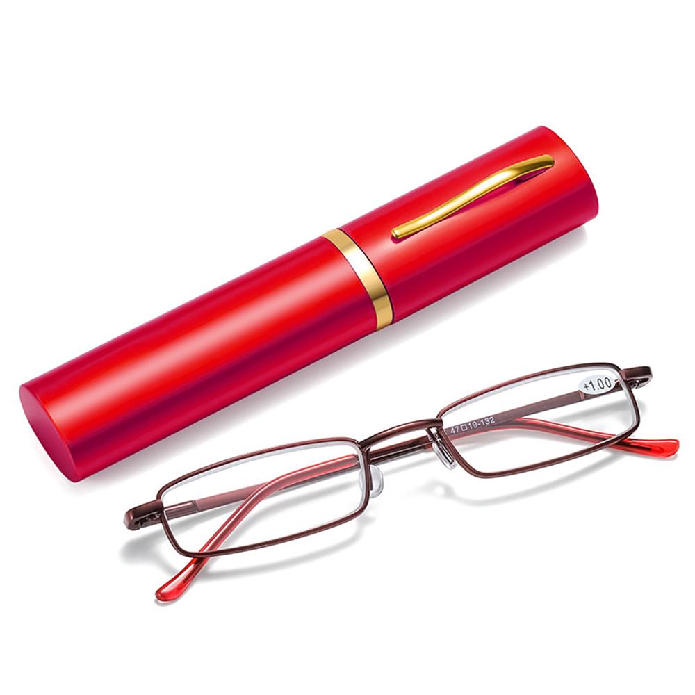 Unisex Pocket Reading Glasses Slim Mini Metal Readers With Pen Tube Case Men Women Hd Reader Eyeglasses Diopter +1.0/2.0/3.0/4.0
