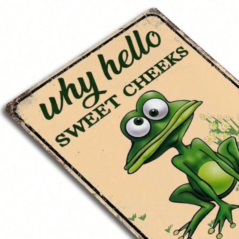 Vintage Hello Sweet Cheeks Frog Metal Poster Wall Art Bathroom Game Room Decor