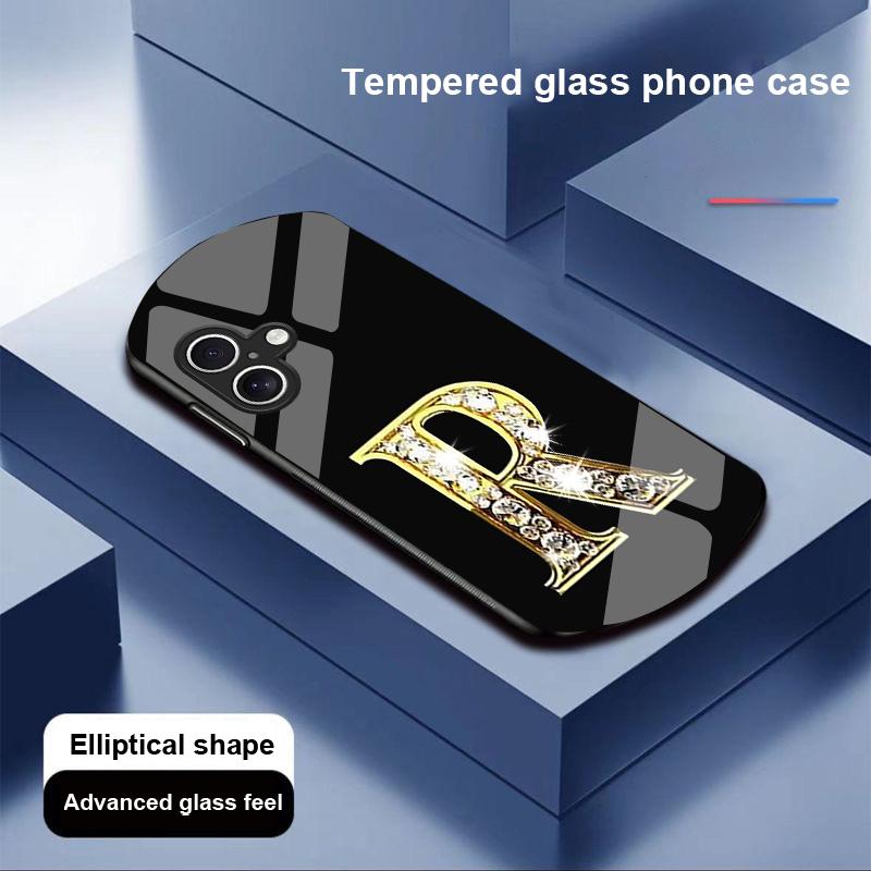 Diamant-Zeichen für Apple iPhone 16 11 13 15 14 Pro Max 12 Mini 7 8 Plus XR X XS Elliptisch geformte Hülle aus gehärtetem Glas