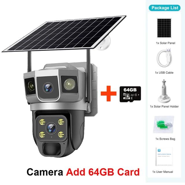 12MP IP Camera 4G SIM Outdoor Three Screens Panoramic View PTZ IP Camera AI Tracking Security Protection CCTV Video Surveillance