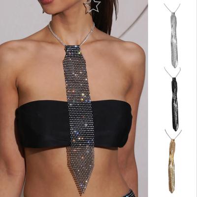 Třpytivá kravata na krk Lesklé kamínky Plochá síťovina Kovové popruhy na krk Bling kravata Vánoční dárek Kravata Večírky Fotografické rekvizity