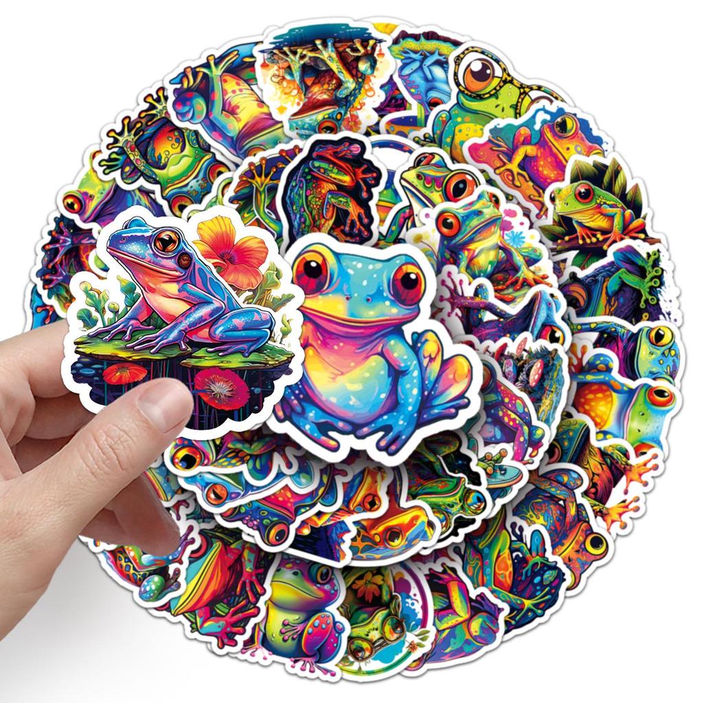 Colorful Frog Cartoon Animal Stickers: Trendy, Creative, Waterproof for Journals & Luggage (50 Sheets)